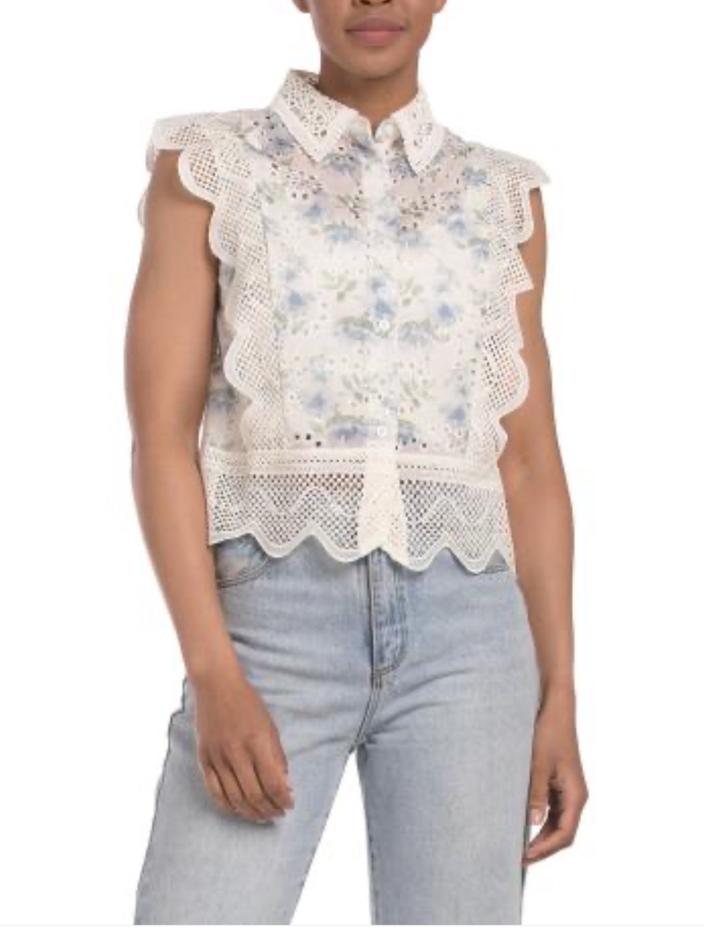 Ultra Pink Floral Eyelet & Lace Sleeveless Top | Size L NWT